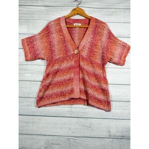 Dressbarn Womens M Pink Coral Marled Knit Short Sleeve Cardigan Sweater 4165